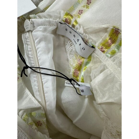 Sandro PARIS Mary Floral Embroidered Lace Trim Dress Size 38 NWT MSPR 398 - Picture 3 of 6